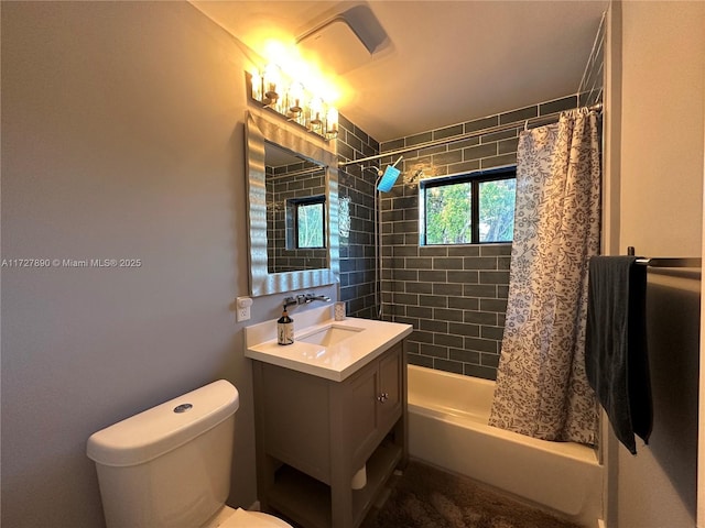 full bathroom with vanity, toilet, and shower / bath combo