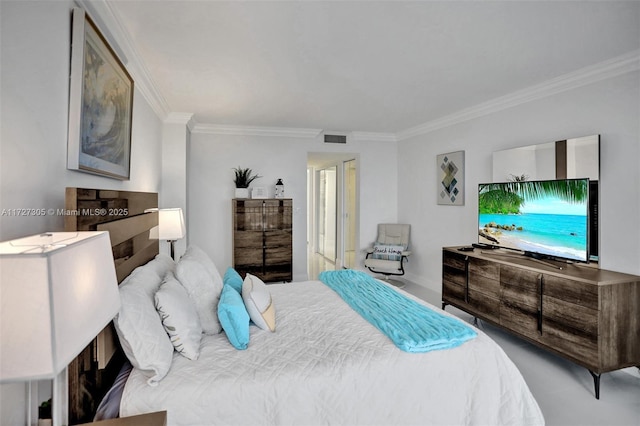 bedroom with ornamental molding