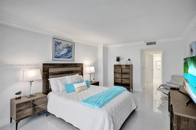 bedroom with crown molding