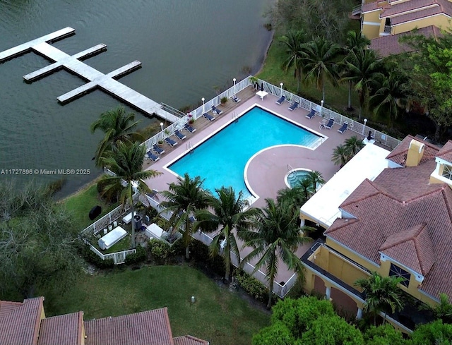 bird's eye view featuring a water view