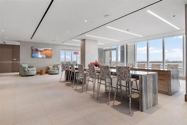 dining space featuring light tile patterned floors, a wealth of natural light, and a wall of windows