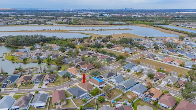 aerial view with a water view