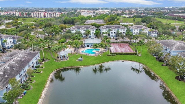 aerial view with a water view