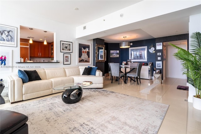 view of tiled living room