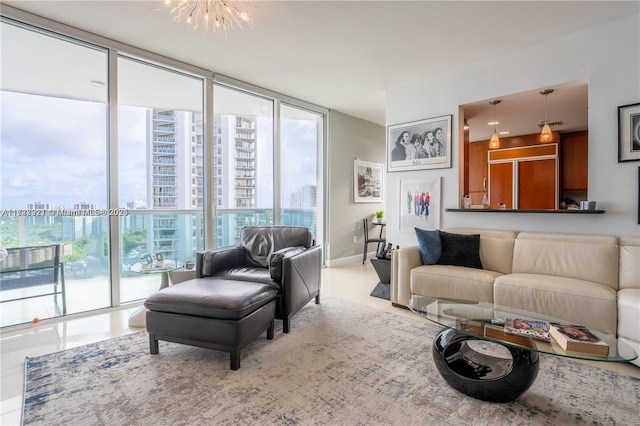 living room with expansive windows