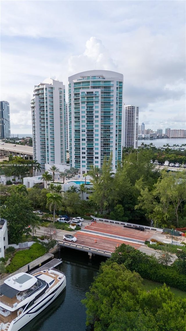 view of building exterior featuring a water view