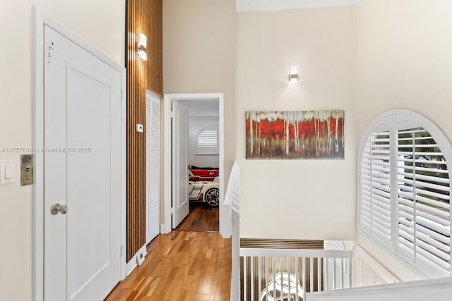 hallway with wood-type flooring