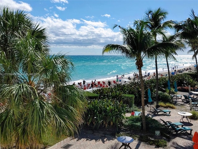 property view of water featuring a beach view