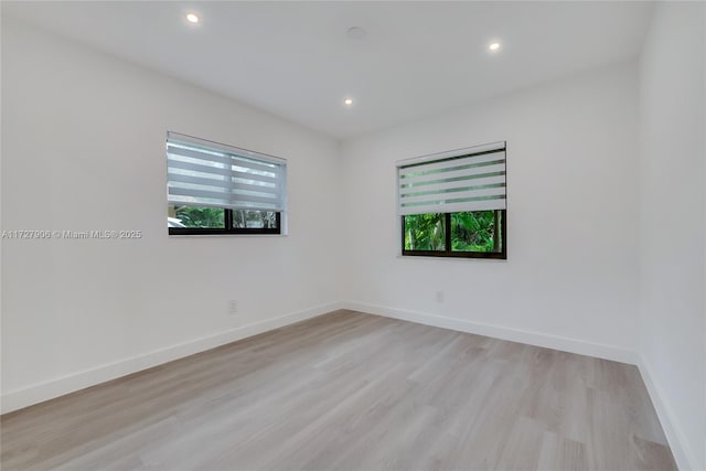 empty room featuring a wealth of natural light and light hardwood / wood-style floors