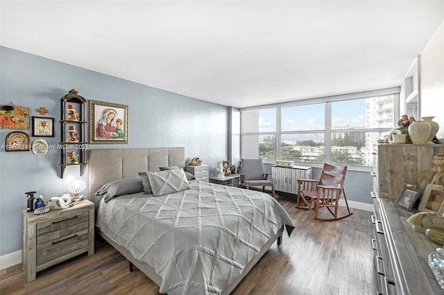 bedroom featuring dark hardwood / wood-style floors and radiator