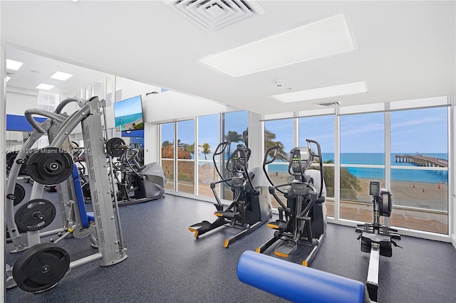 workout area featuring floor to ceiling windows