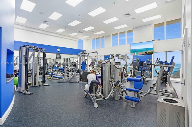 gym with a high ceiling