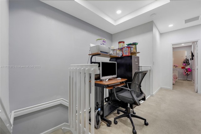 home office featuring light colored carpet