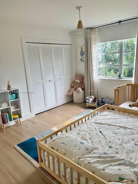 bedroom featuring a closet and wood-type flooring