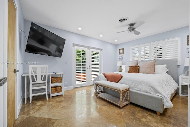 bedroom featuring ceiling fan