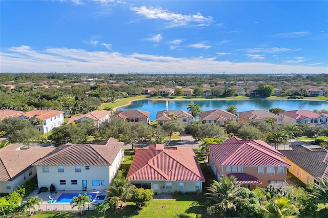 aerial view with a water view