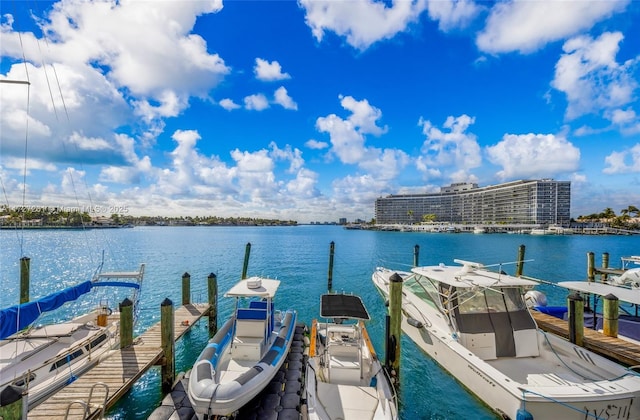 view of dock with a water view