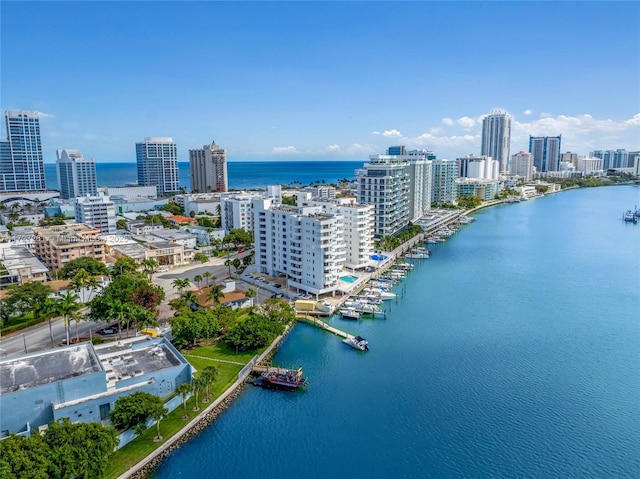 bird's eye view featuring a water view