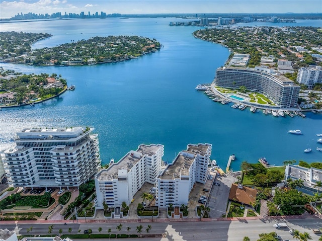 bird's eye view featuring a water view