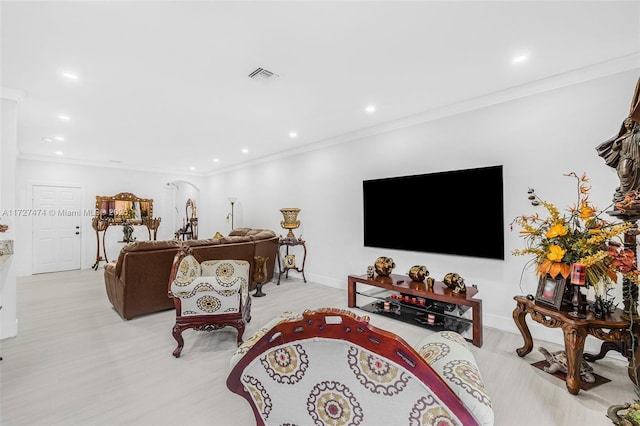 living room featuring ornamental molding