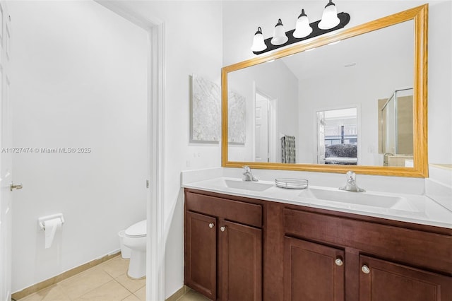 bathroom featuring toilet, tile patterned floors, and vanity