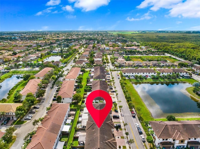 bird's eye view featuring a water view