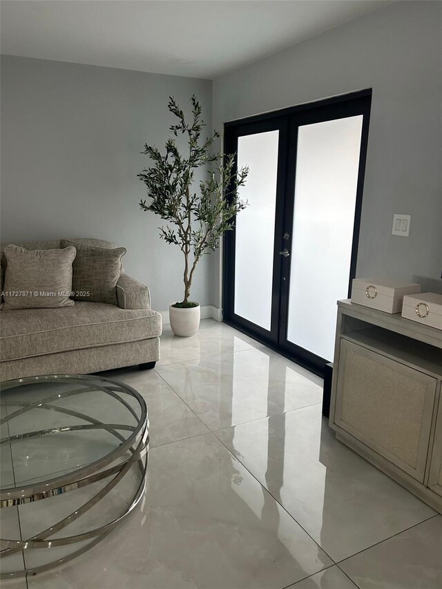 living room featuring french doors