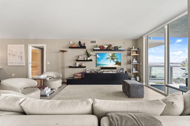 living room featuring floor to ceiling windows