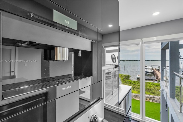 kitchen featuring a water view