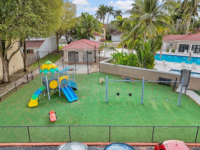 view of play area featuring a gazebo and a yard