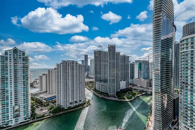 property's view of city featuring a water view