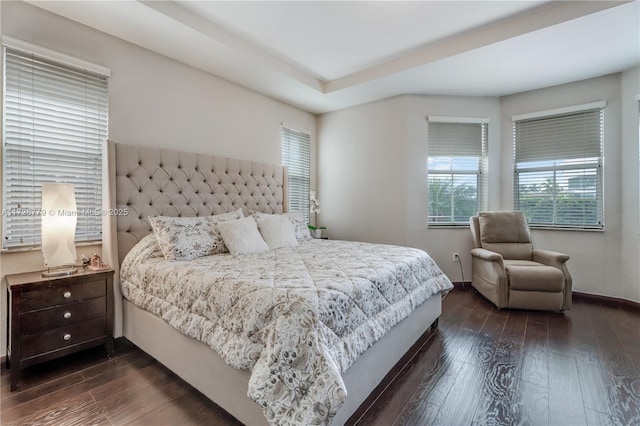 bedroom with dark hardwood / wood-style flooring