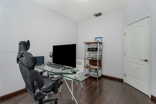 office space featuring dark hardwood / wood-style flooring