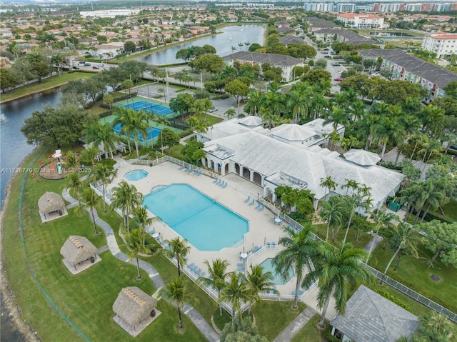 bird's eye view featuring a water view