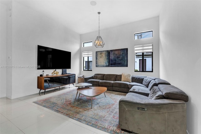 living room featuring light tile patterned floors