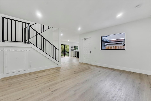 unfurnished living room with light hardwood / wood-style floors