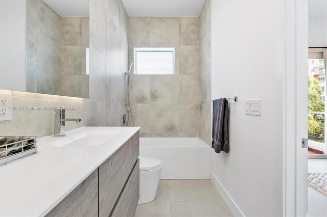 full bathroom featuring toilet, tile patterned flooring, plenty of natural light, and vanity