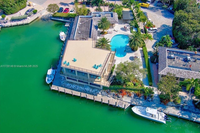 bird's eye view featuring a water view