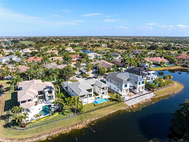 aerial view with a water view