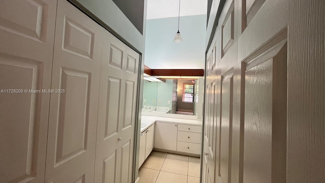 bathroom featuring vanity and tile patterned flooring