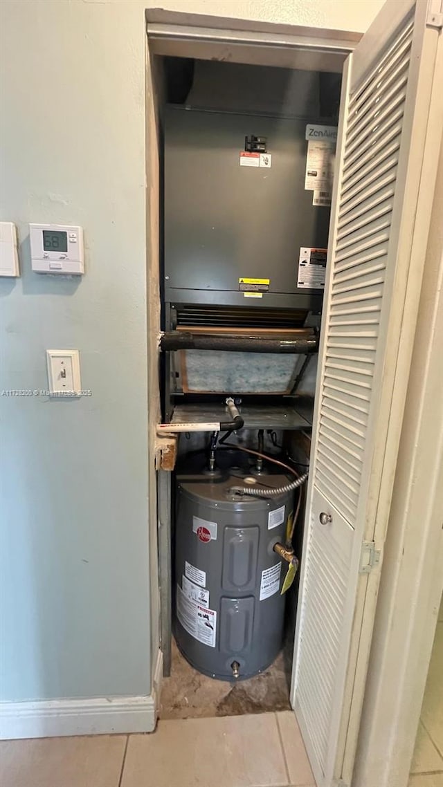 utility room featuring water heater