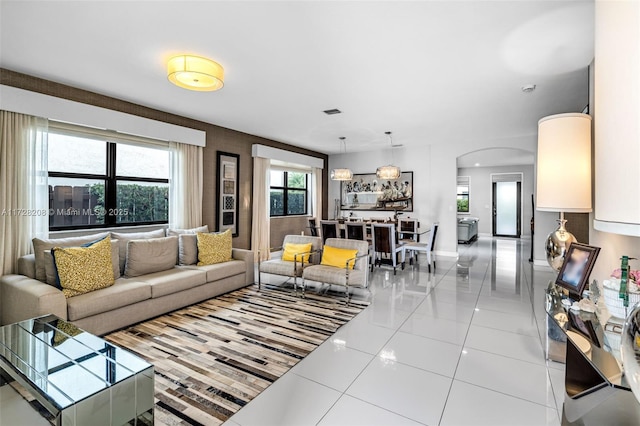 view of tiled living room