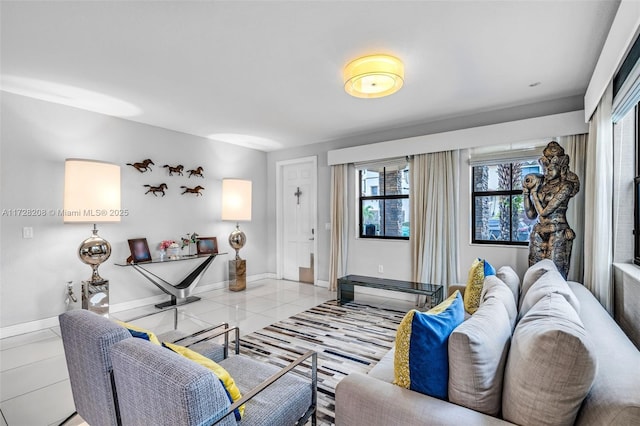 living room featuring light tile patterned floors