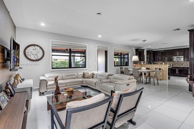 view of tiled living room