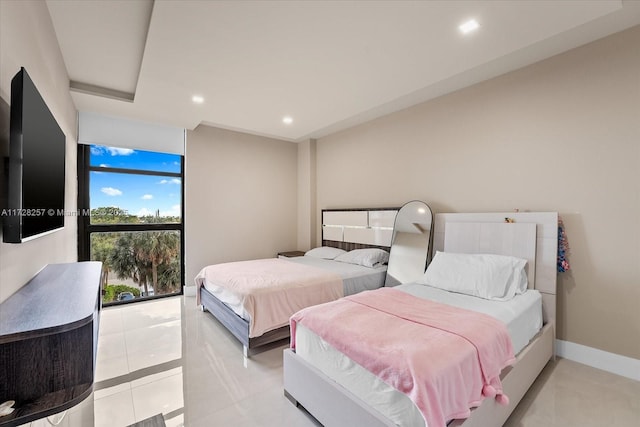 bedroom with light tile patterned flooring