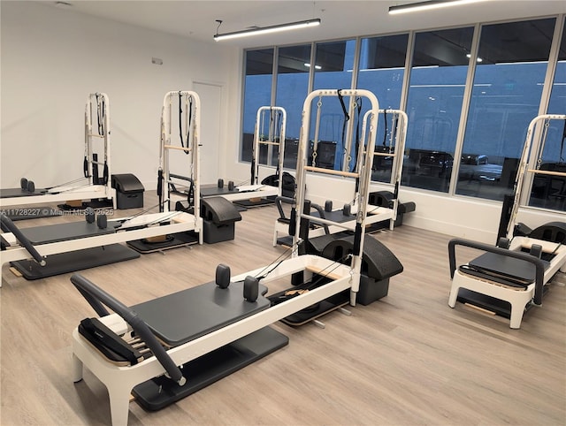 gym featuring wood finished floors