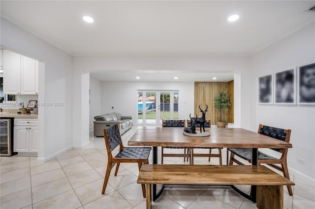 tiled dining area with wine cooler