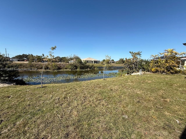 view of yard with a water view