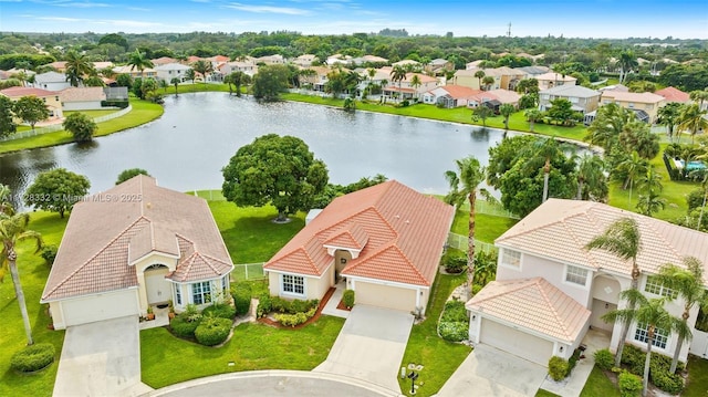 aerial view featuring a water view