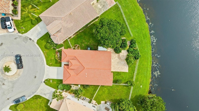 aerial view with a water view